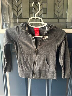Nike Kids Dark Gray Zip Hoodie with White Logo